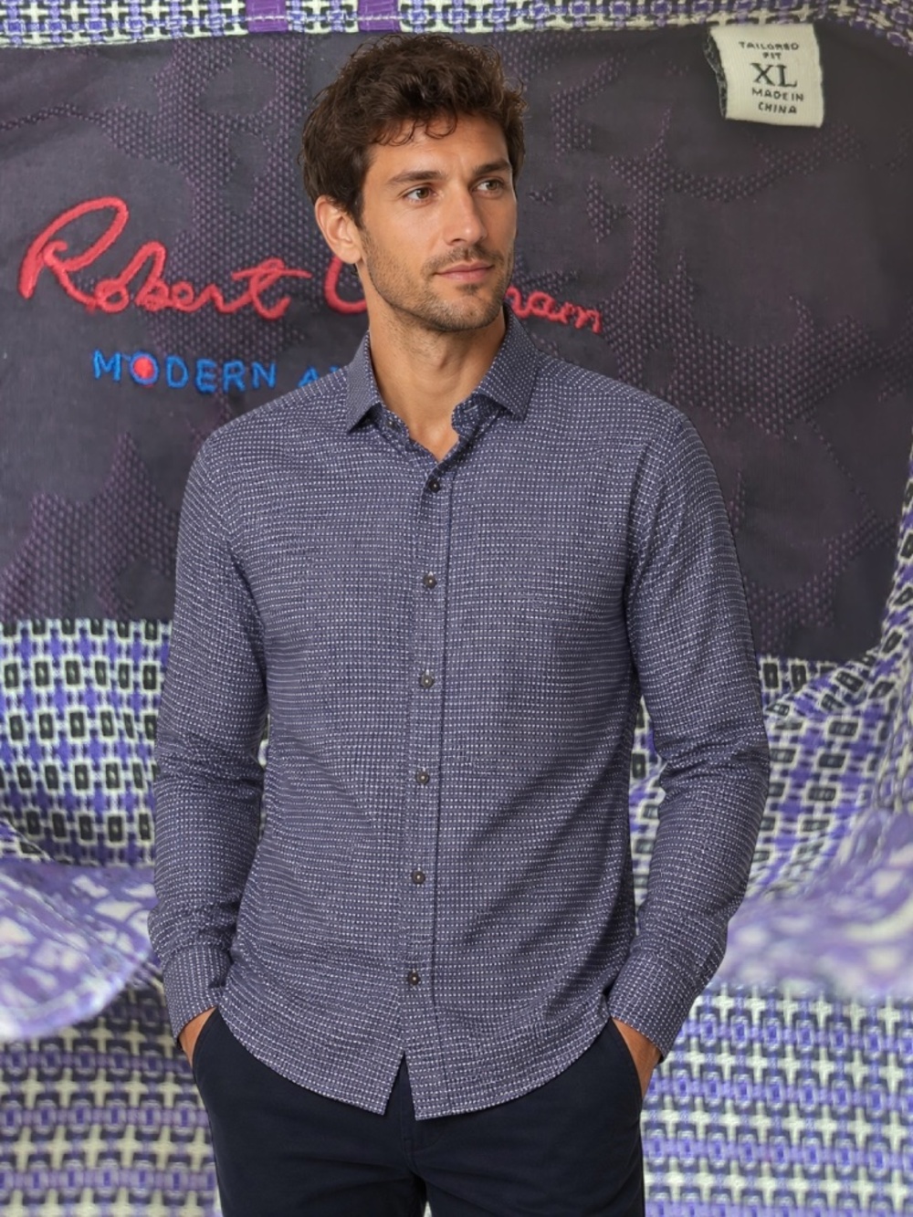 Robert Graham Purple Geometric Print Button Down Shirt
